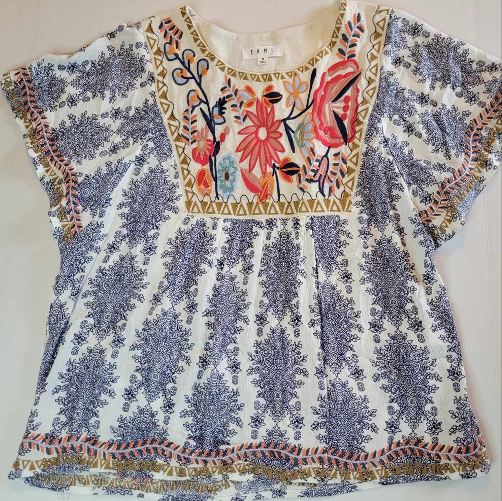 Thml embroidered peasant blouse size small